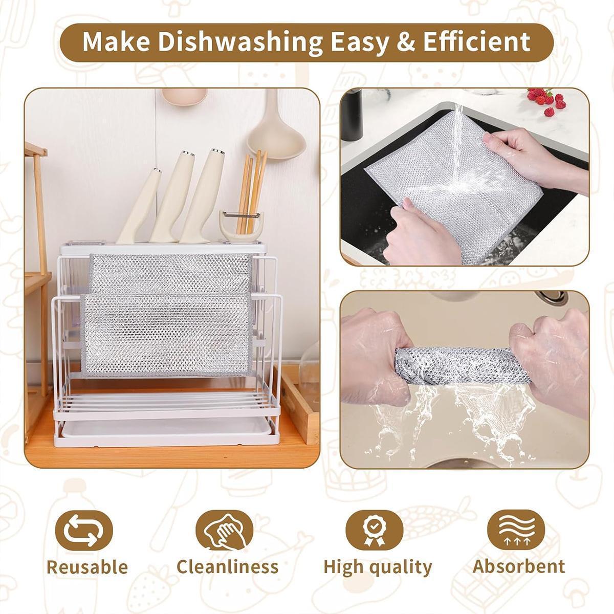 12 PCS Double Layer Wire Dish Cloth, Steel Wire Cleaning Cloth, Multi-purpose Non-Scratch Wire Dishcloth Rag for Cookware, Sinks, Dishes, Cooktops, Household Items