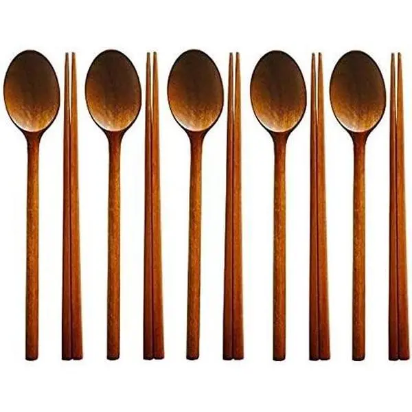 5 Set of Spoons and Chopsticks  Cutlery Tableware Spoons Wooden Korean Jujube Tree Dinnerware Sets Combinations Utensil
