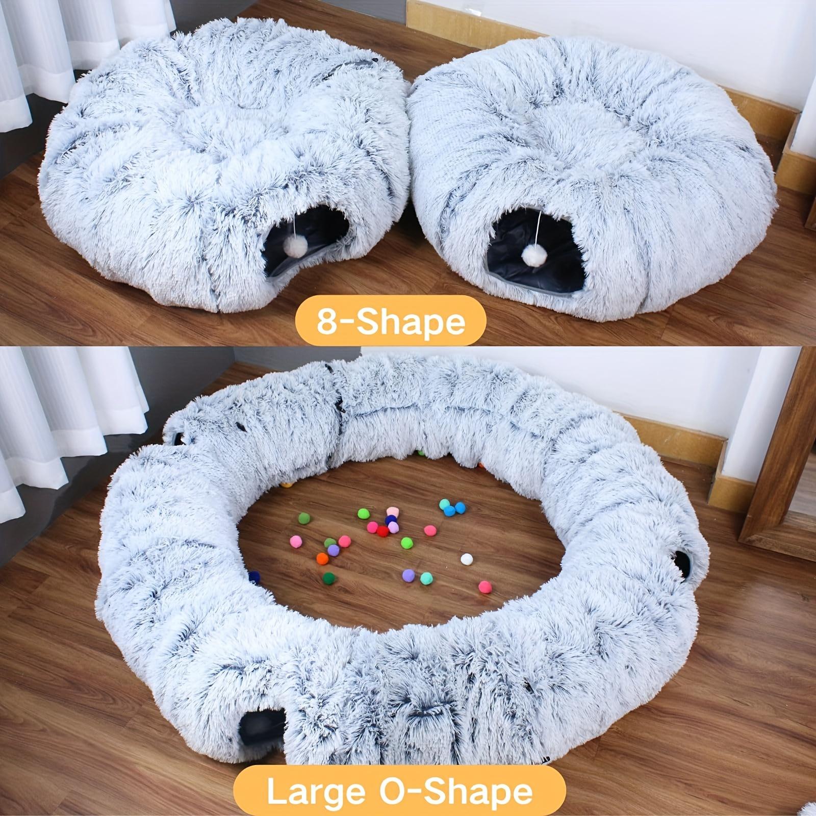 Christmas Gift Cat Tunnel with Cat Bed, Suitable for Indoor Cats, Soft Plush Peeping Cat Hole, Donut Tunnel, Multi-functional Cat Amusement Park Toy Hiding Place, Suitable for Small, Medium And Large Cats, Kittens, Rabbits, with A Pet Scarf
