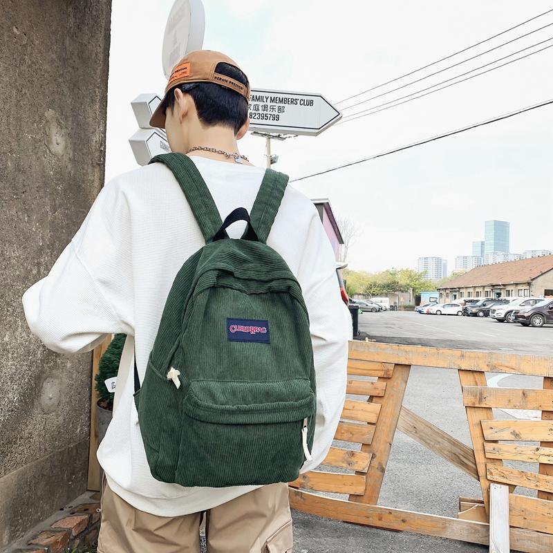 Vintage Boy Girl Corduroy Green School Bag Men Women Laptop College Backpack Cool Lady Student Fashion Female Travel BookBag New