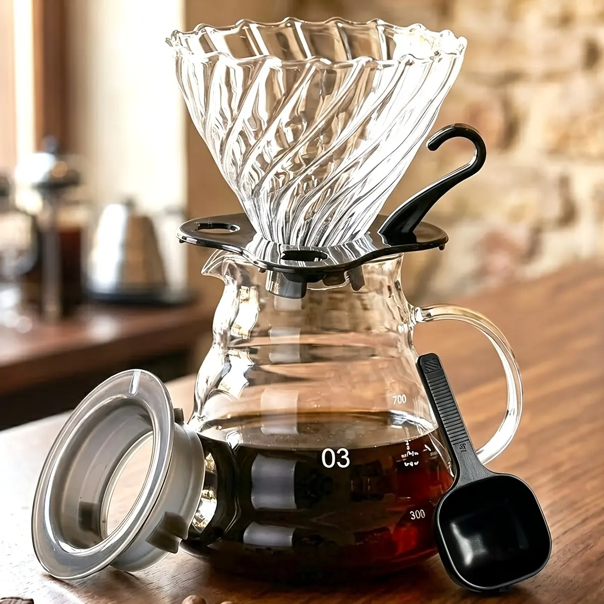 Heat-Resistant Borosilicate Glass Coffee Pot, Three-Piece Set, Detachable Handle, Transparent Drip Coffee Maker, Ideal for Home, Office, Café