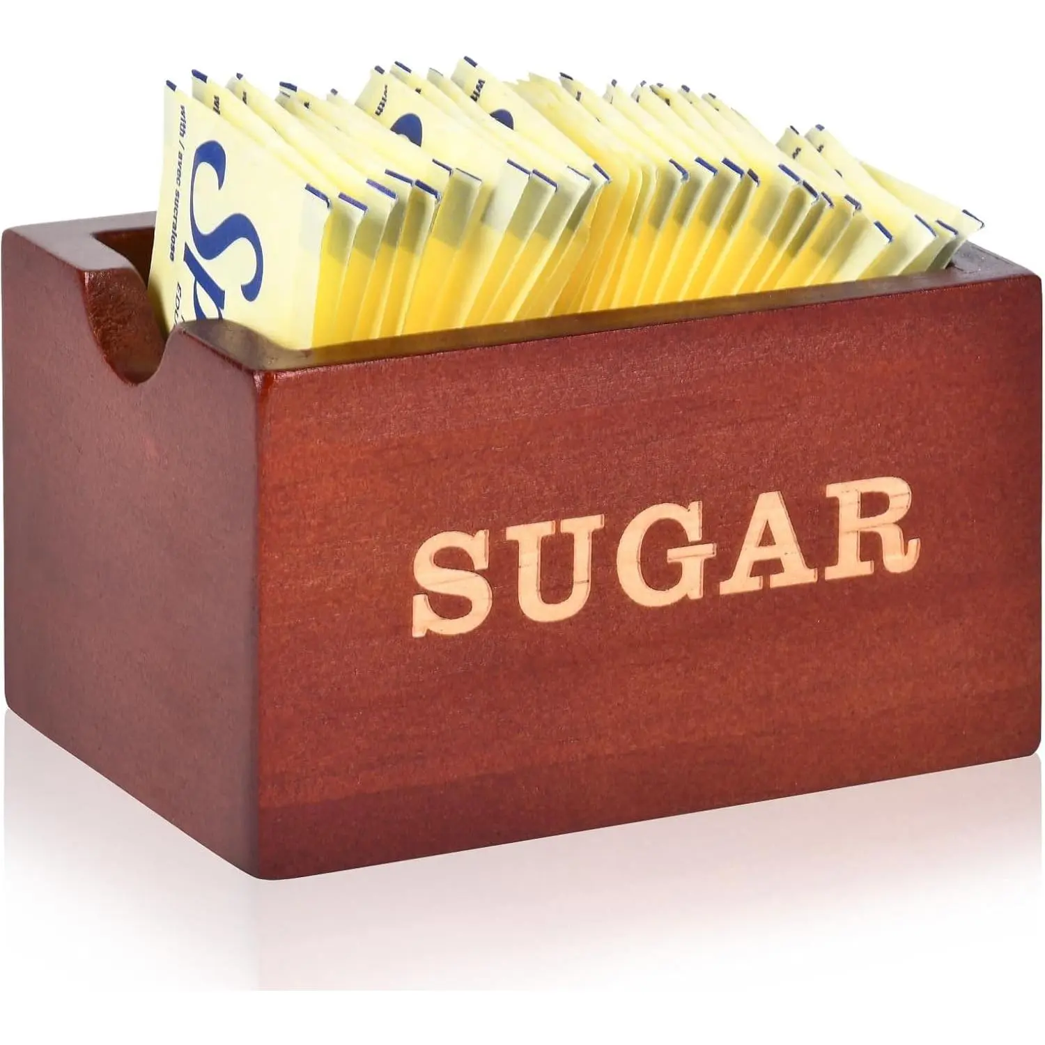 Walnut Wood Sugar Holder Organizer Caddy - Table Bar Use Container for Coffee Bar, Office Settings (Walnut), Office Hotel