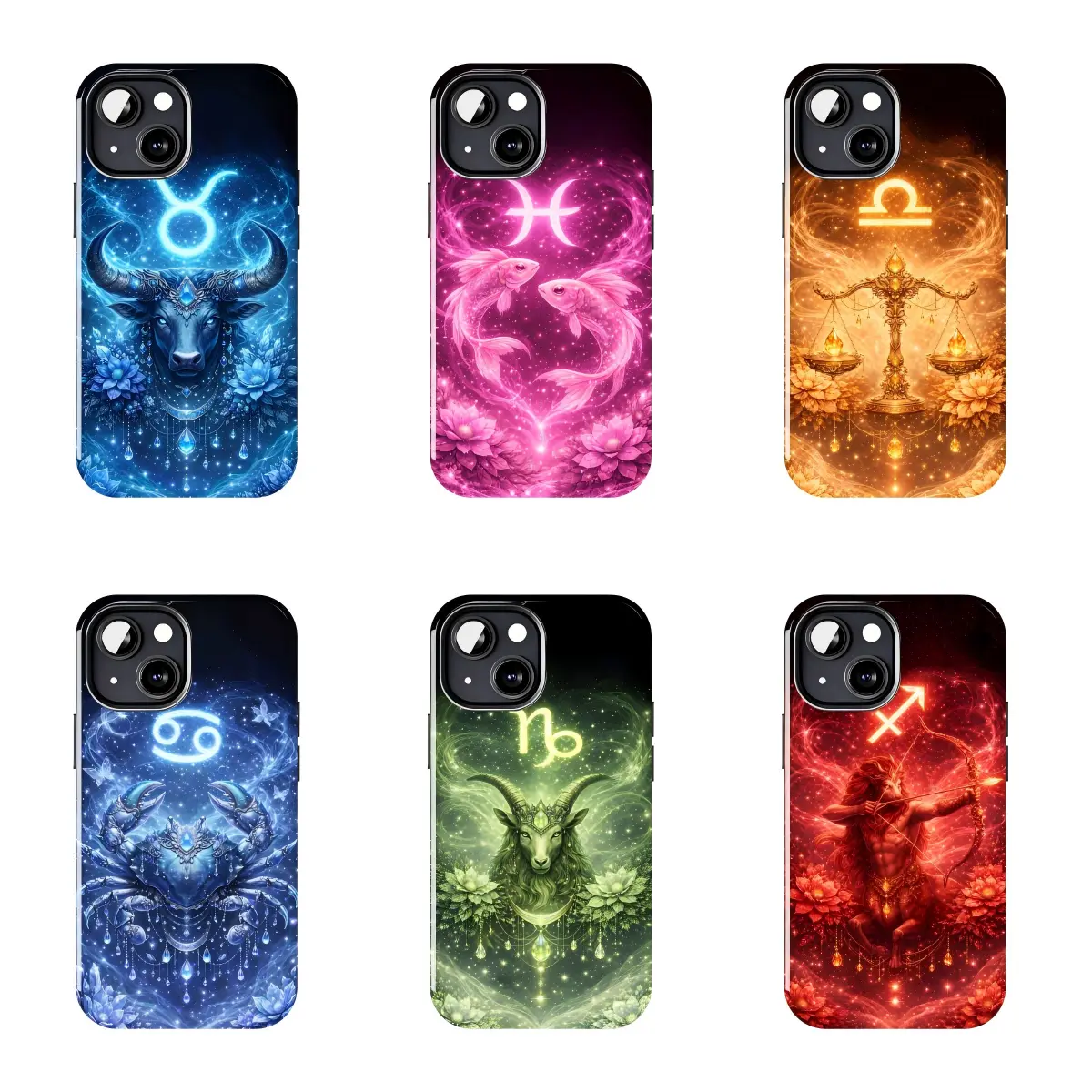 Neon Floral Cosmic Zodiac Phone Case Suitable for iPhone 17-11 Pro Max/Plus and  Samsung Galaxy S23-25
