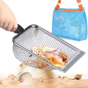 Beach Mesh Shovel with Mesh Beach Bag  Shell Collecting, Kids Filter Sand Scooper  Picking Up Shells, Shark Tooth Sifter Dipper  Boys and Girls, Toy