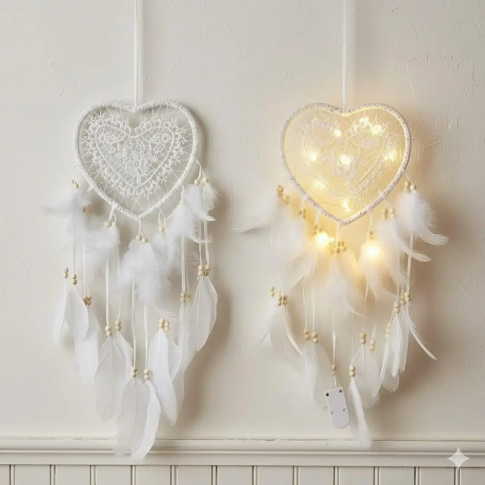 Nordic Minimalist Dreamcatcher Heart LED Light, Waterproof Resin Wall Decor for Christmas Party, Creative Ambiance Lighting for Living Room Bedroom Multi-Scenes