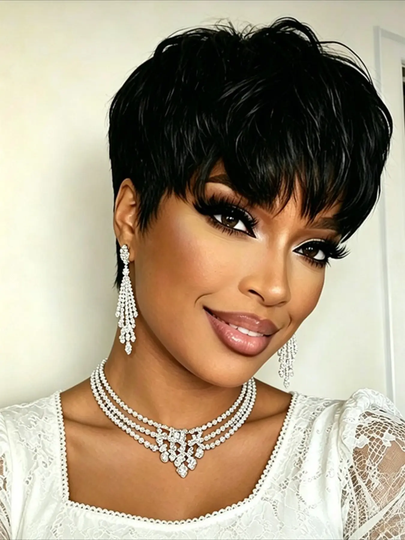 Straight Human Hair Wig for Women Pixie Cut Full Machine Made Wig 150% Density 6 Inch Wig Ideal for Daily Use and Special Occasions like Christmas and New Year Party