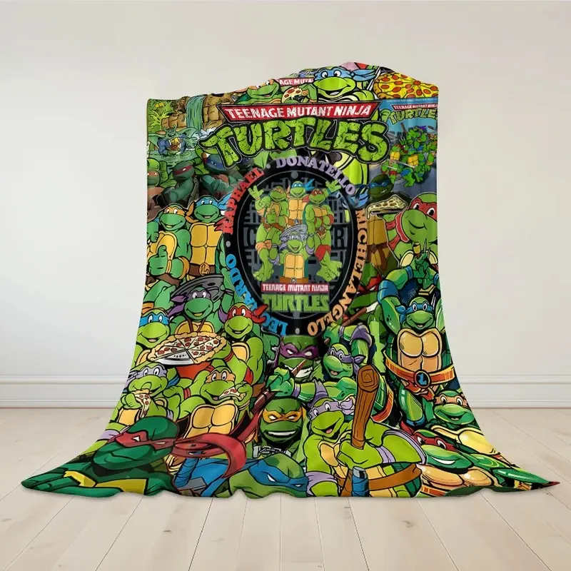 Teenage Mutant Ninja Turtles Collage Flannel Throw Blanket TMNT All Characters Pizza Print Soft Fleece Blanket Kids Boys Sofa Decor Fan Gift