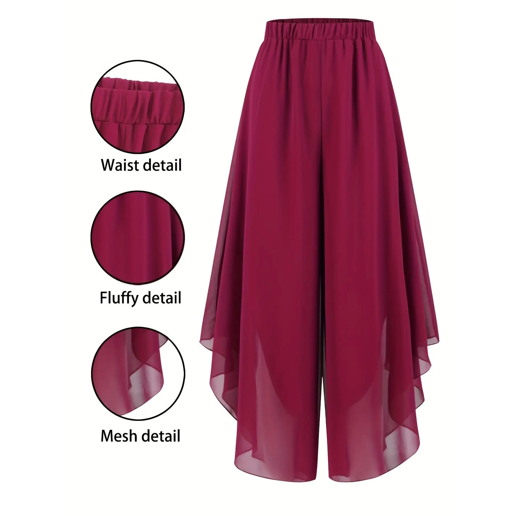 Women'S Elegant Chiffon Flared Pants - Black & Gray Asymmetrical Hem, Flowy & Stylish for Casual or Dressy Occasions, Versatile Fashion Pants| Asymmetrical Hem Pants| Stylish Chiffon Pants