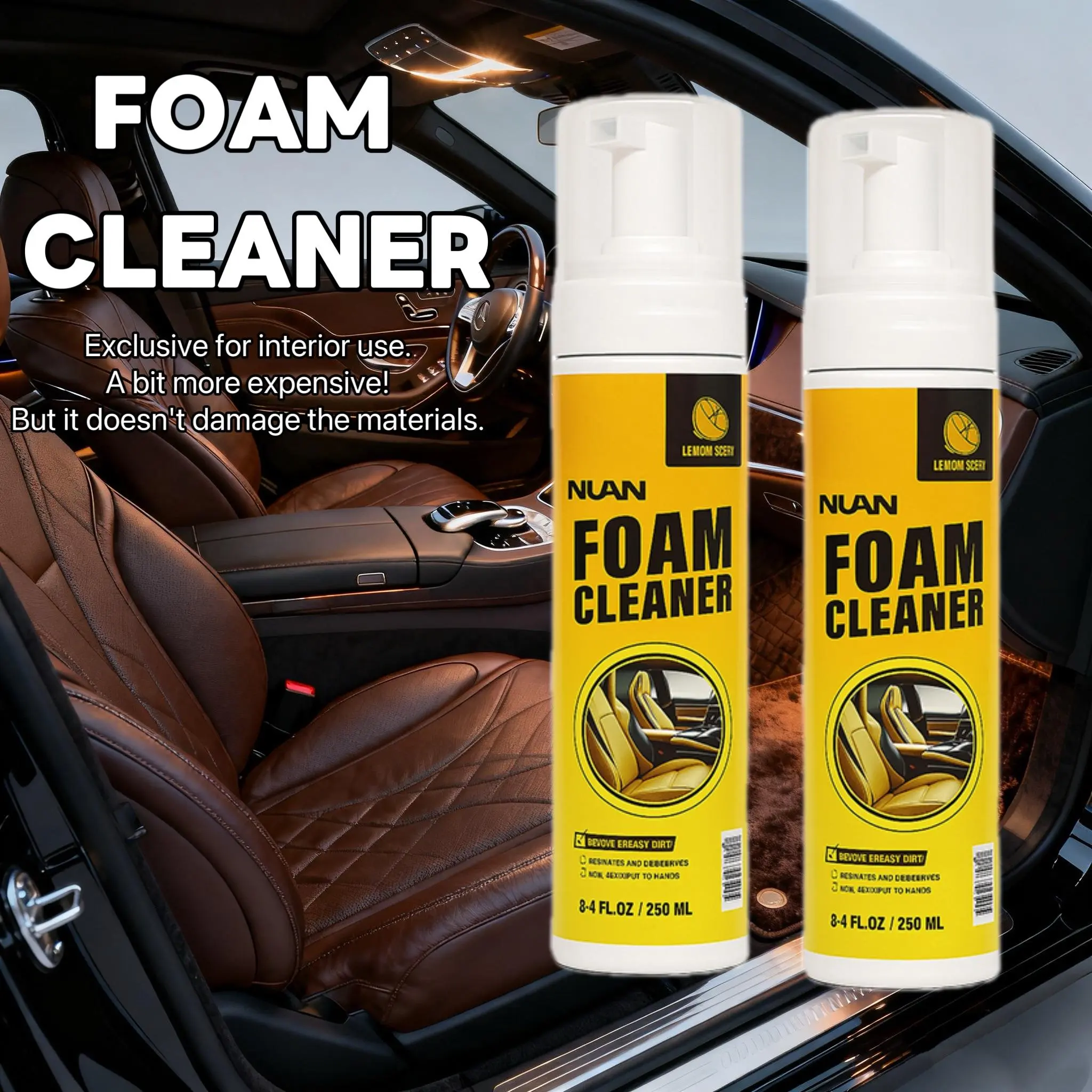 NUAN multi-purpose cleaning spray foam cleaner all purposeFoam Interior Cleaner – NUAN formula safely refreshes leather, headliner, and plastic interiors.-MY0522