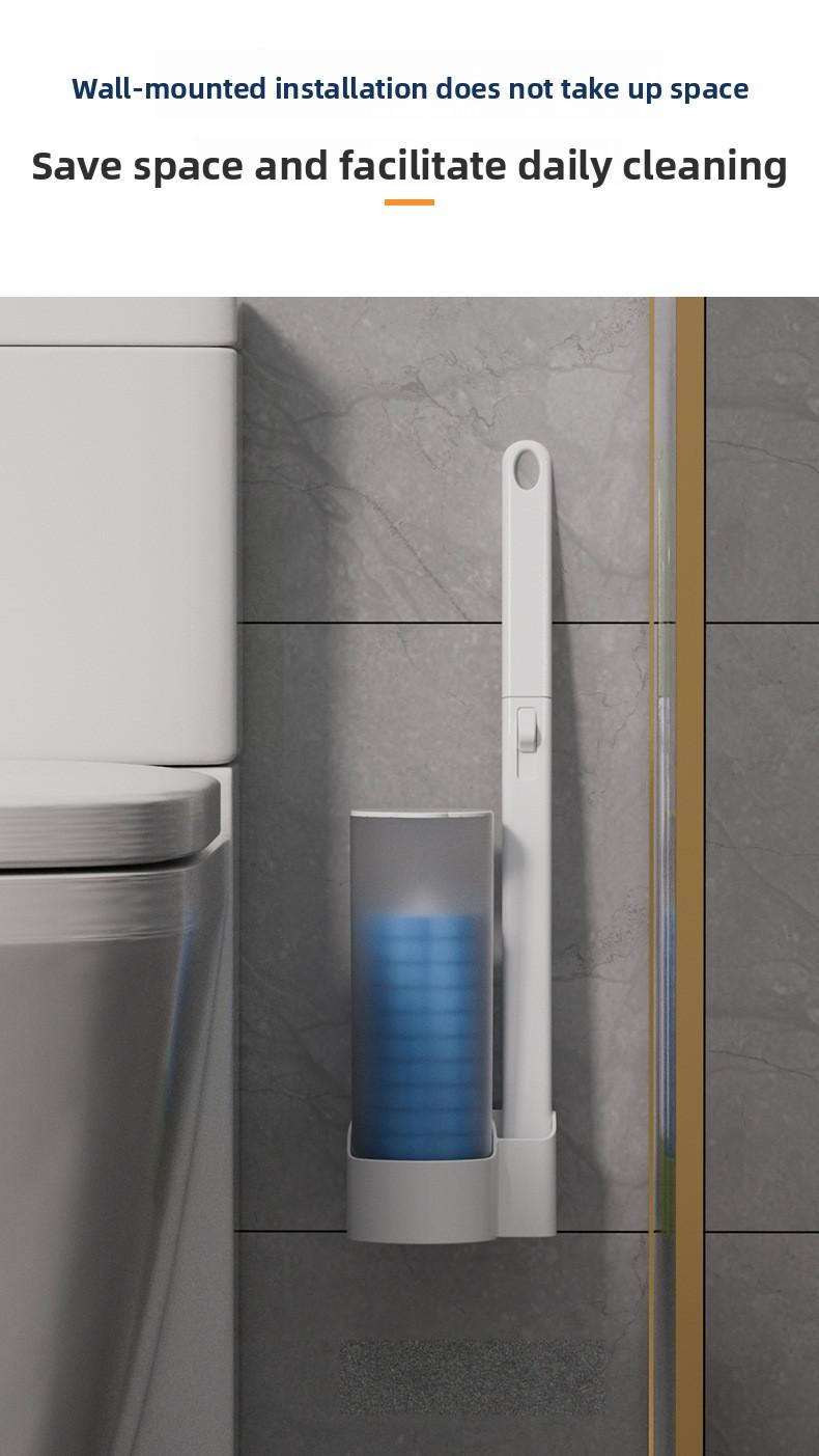 Disposable Toilet Scrubber with Refill Replacement Heads, Wall-Mounted Bathroom Toilet Cleaning Brush Kit, Hygienic Home Toilet Cleaner Tool