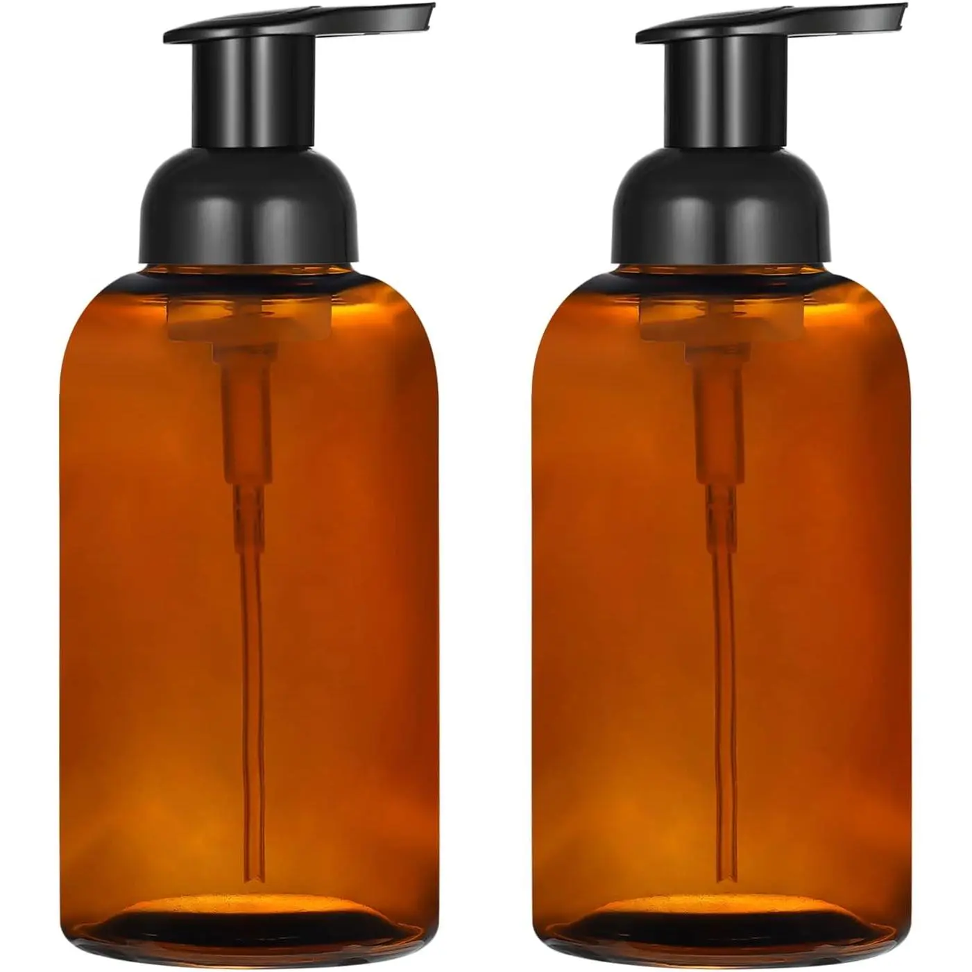 2 Pack Amber Glass Jar Soap Dispenser with Foaming Pump, 13 Ounce Amber Round Bottles Dispenser with Foaming Pump