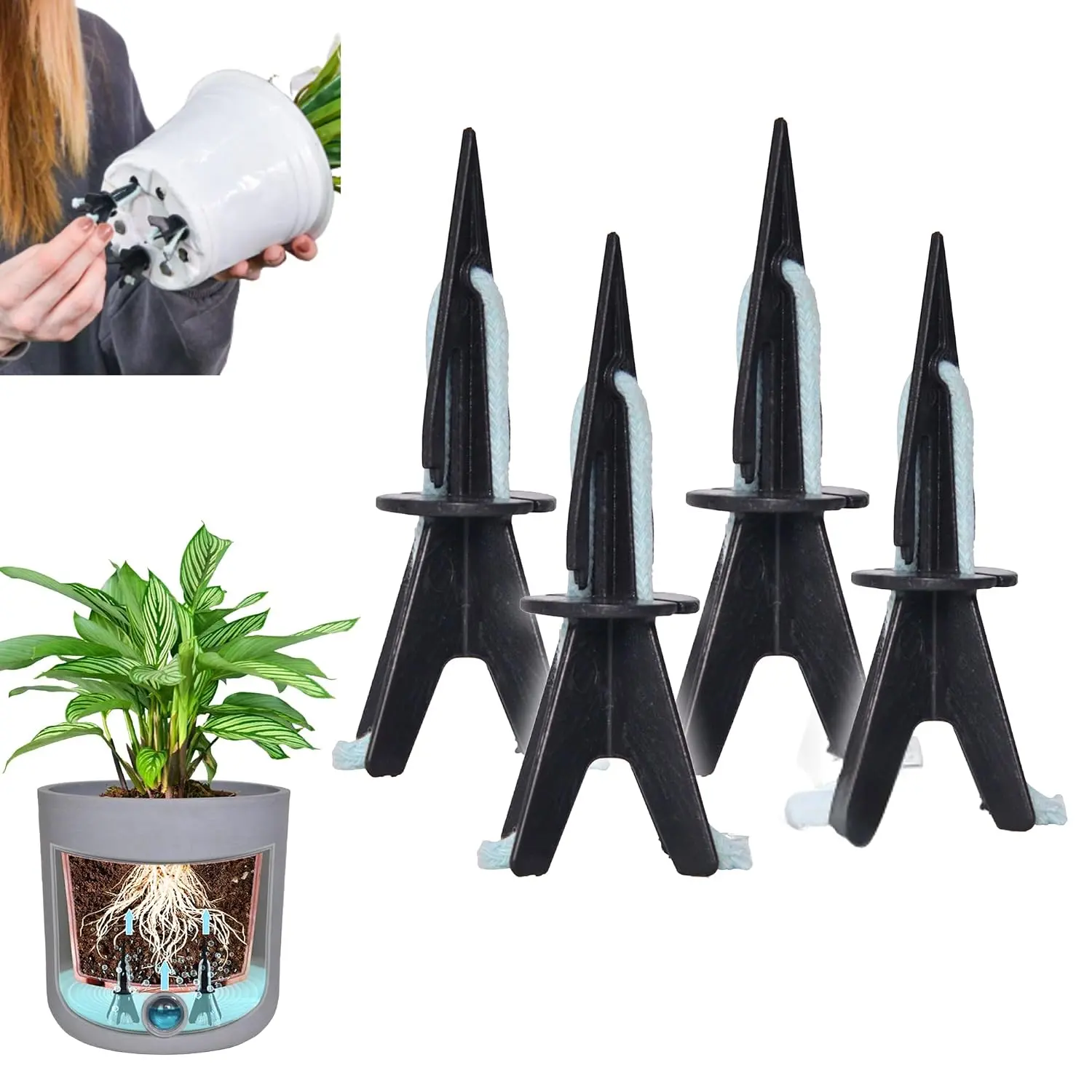 Self Watering Spikes 4 Pack,  Waterer with Wicking Rope (S | For indoor and outdoor , ideal  watering solution , seedlings and garden pots