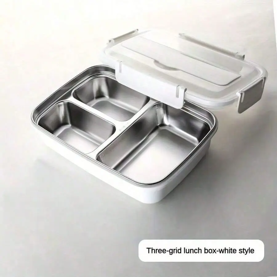 Leak-Proof Stainless Steel Lunch Box with Chopsticks and Spoon, Three Compartment Design, Durable and Easy to Clean Bento Container, 1 Piece