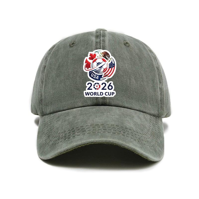 2026 USA-Canada-Mexico World Cup Printed Washed Vintage Soft Top Baseball Cap for Men and Women, Trendy Hat Reindeer Cupid