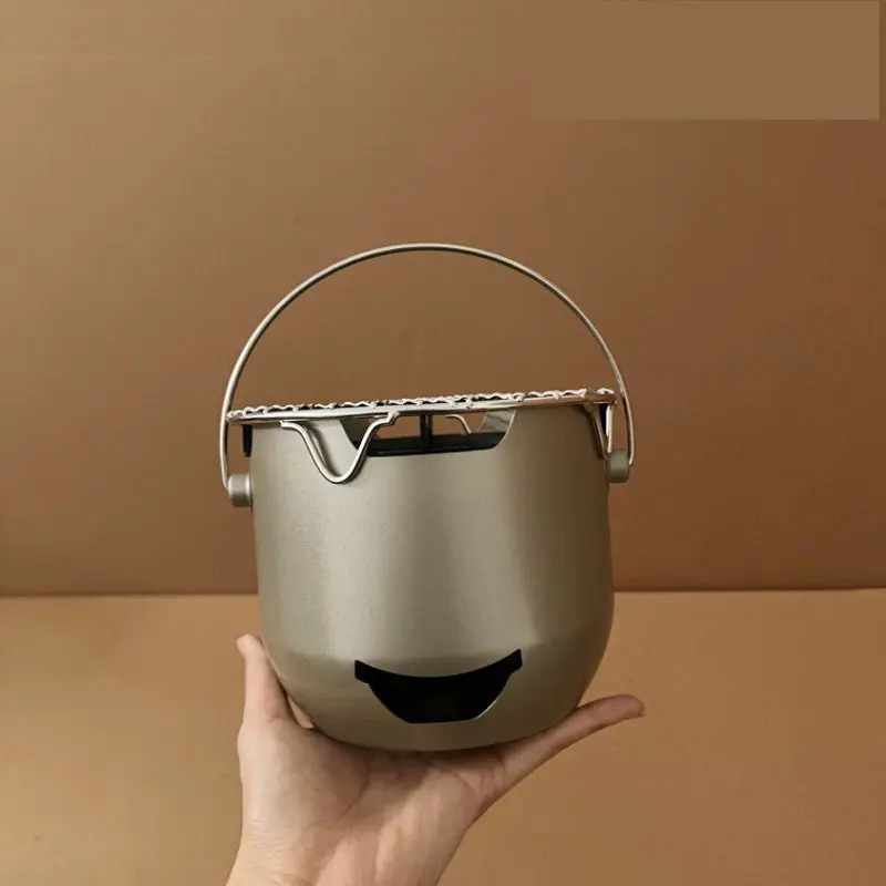 Mini Portable Charcoal Grill, Outdoor BBQ Stove, Stainless Steel Tea Warmer, Olive Alcohol Korean-Style Grilling, Home Use