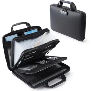 Fireproof Document Box with Secure Lock for Confidentiality, Water Resistant Hard Case with 13 Labeled Accordion Folders, 14.96 x 11.02 x 2.95 in Smart & Spacious Portable Organizer for Home & Office