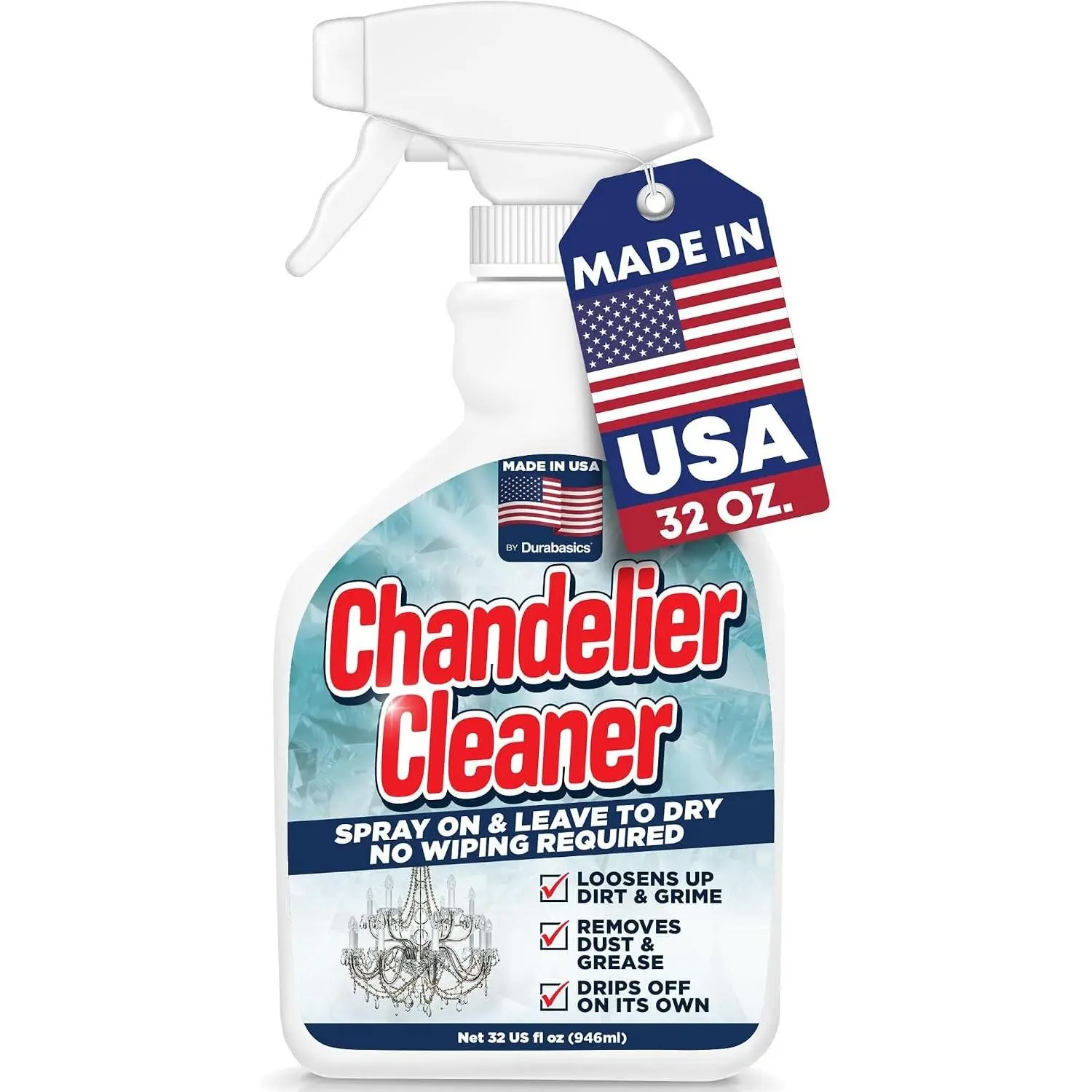 32oz Chandelier Cleaner Spray – Chandelier Cleaner Drip Dry No Wipe for Light Buildups – Streak-Free Glass Cleaner – Helps Loosen Dirt & Grime – Multi-Surface Use – Made in USA