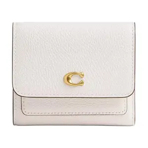 COACH Classic Logo Leather Wallet for Women, Brass-Tone Accented Beige