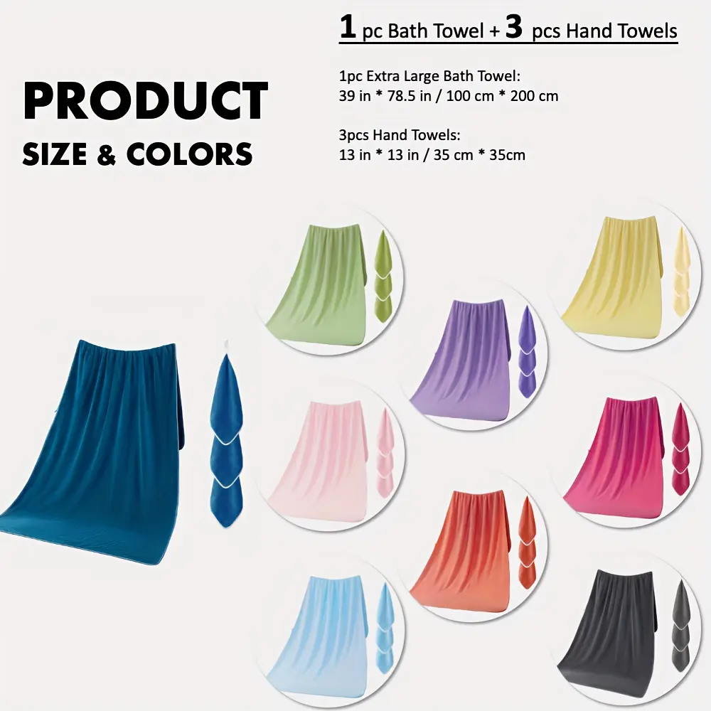 4-piece towel set includes 1 oversized towel and 3 hand towels, multi-functional, face towels