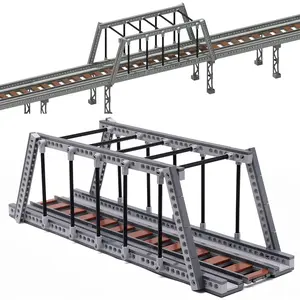 221PCS Train Track Bridge Building Kit, City Street View Railway Viaduct Bricks Blocks Set, DIY Architectural Collection Construction Model Compatible with 53401