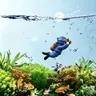 Resin Aquarium Diver Decoration, Creative Small Statue for Fish Tank, Floating Diver with Bubble Effect, Aesthetic Aquatic Ornament, Aquarium Decorations