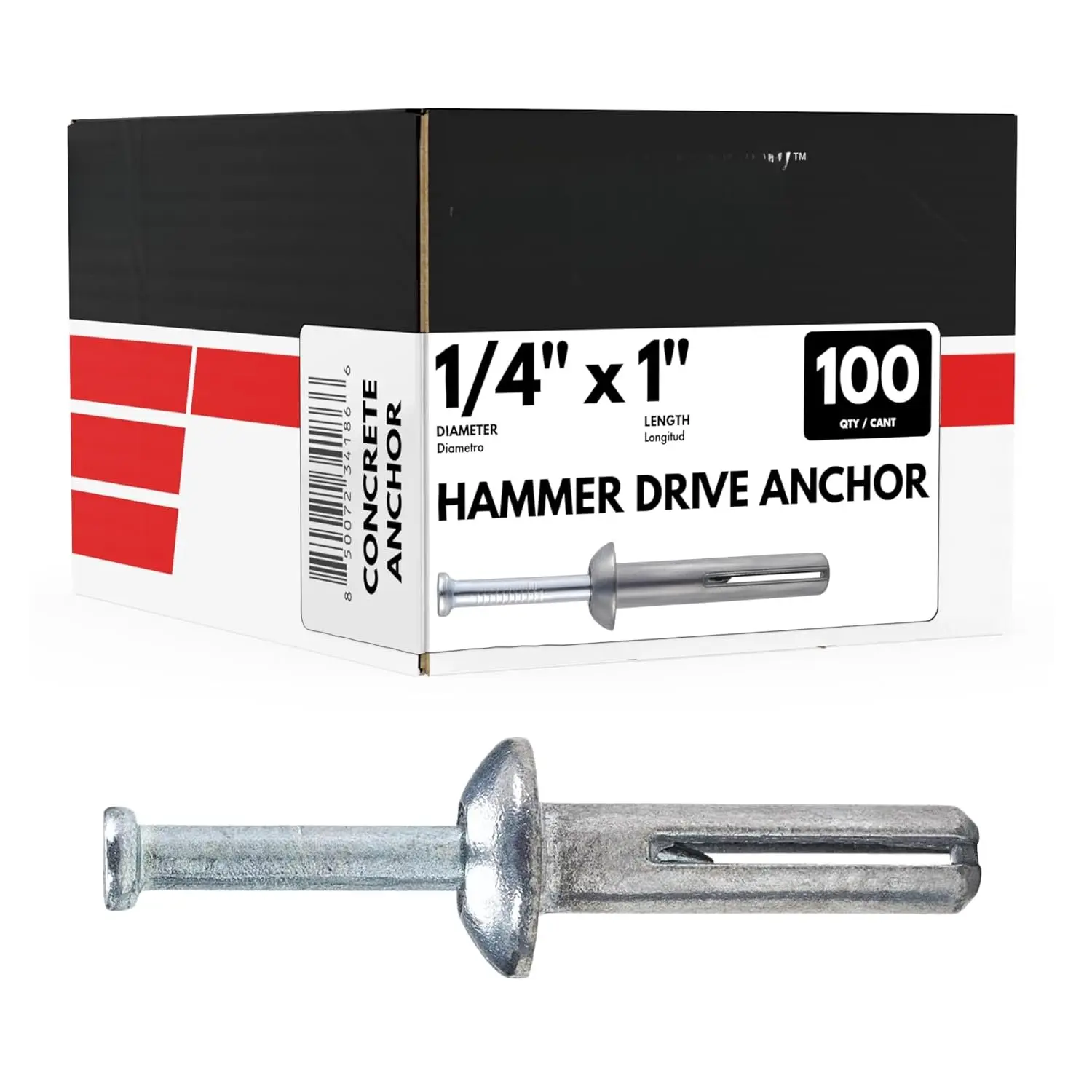 1/4" x 1" Hammer Drive  in Concrete Anchor (Box of 100) |  Drive Anchor for Concrete, Block, and Brick | Mushroom  Fasteners with Carbon Steel