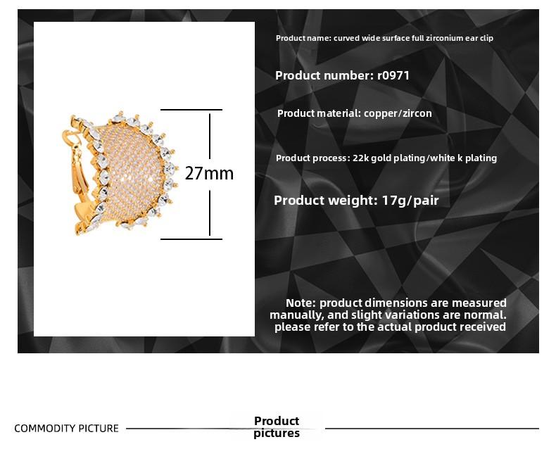 Luxurious and high-end c-shaped curved surface full diamond contrast color earrings new arrivalelegant super sparkling socialite fashion earrings