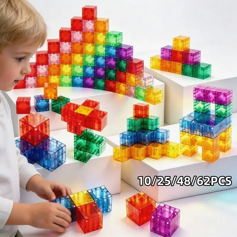 Large Magnetic Building Blocks, 0.98 Inch Stackable Cubes, Sensory Montessori Toys for Kids, Ages 3+, Random Colors, Stacking Building Blocks