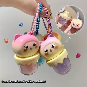 Gege Bear Cute Bear Lip Gloss&Lipstick - Fruit Flavor Mirror Effect Lip Moisturizing Oil, Can Overlay Glossy Tones, Fruit Colors (Pink, Peach, Blue, Purple), Suitable for All Light Beige Skin Tones, Lip Care, Party Gifts, Halloween Decorations