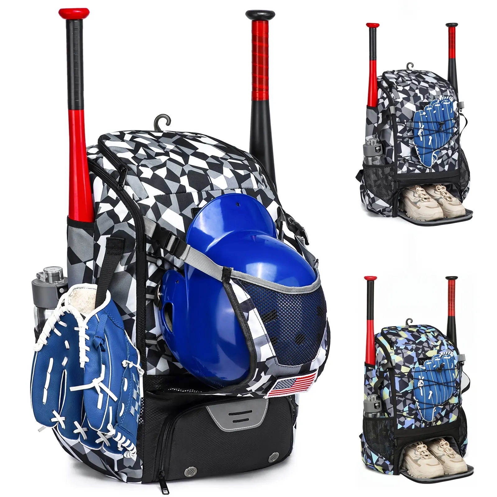for youth And Adult Softball Bag, Bat Bag with Fence Hook for T- Equipment, Lightweight Baseball Bat Backpack Featuring a Shoe Compartment And a Spacious Main Area for a Helmet