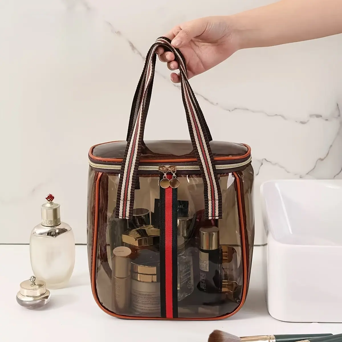 Transparent Makeup Bag Toiletry Bag Large Capacity Premium Feel Convenient Handheld Cosmetic Storage Bag Travel Bag Toiletry Pouch Cosmetic Bags
