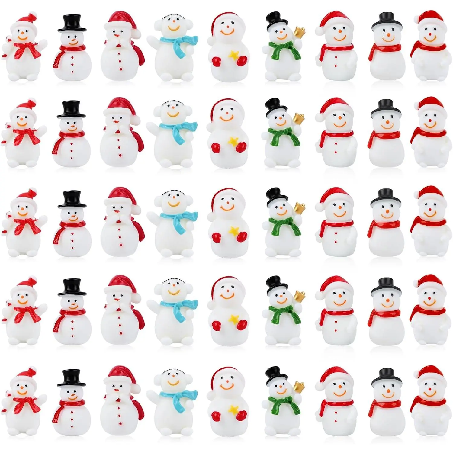 45 count Christmas Mini  Snowman 9 Styles Mini Snowman Figuriness with Hat Xmas Miniature Snowman for Festival DIY Village Garden Decoration