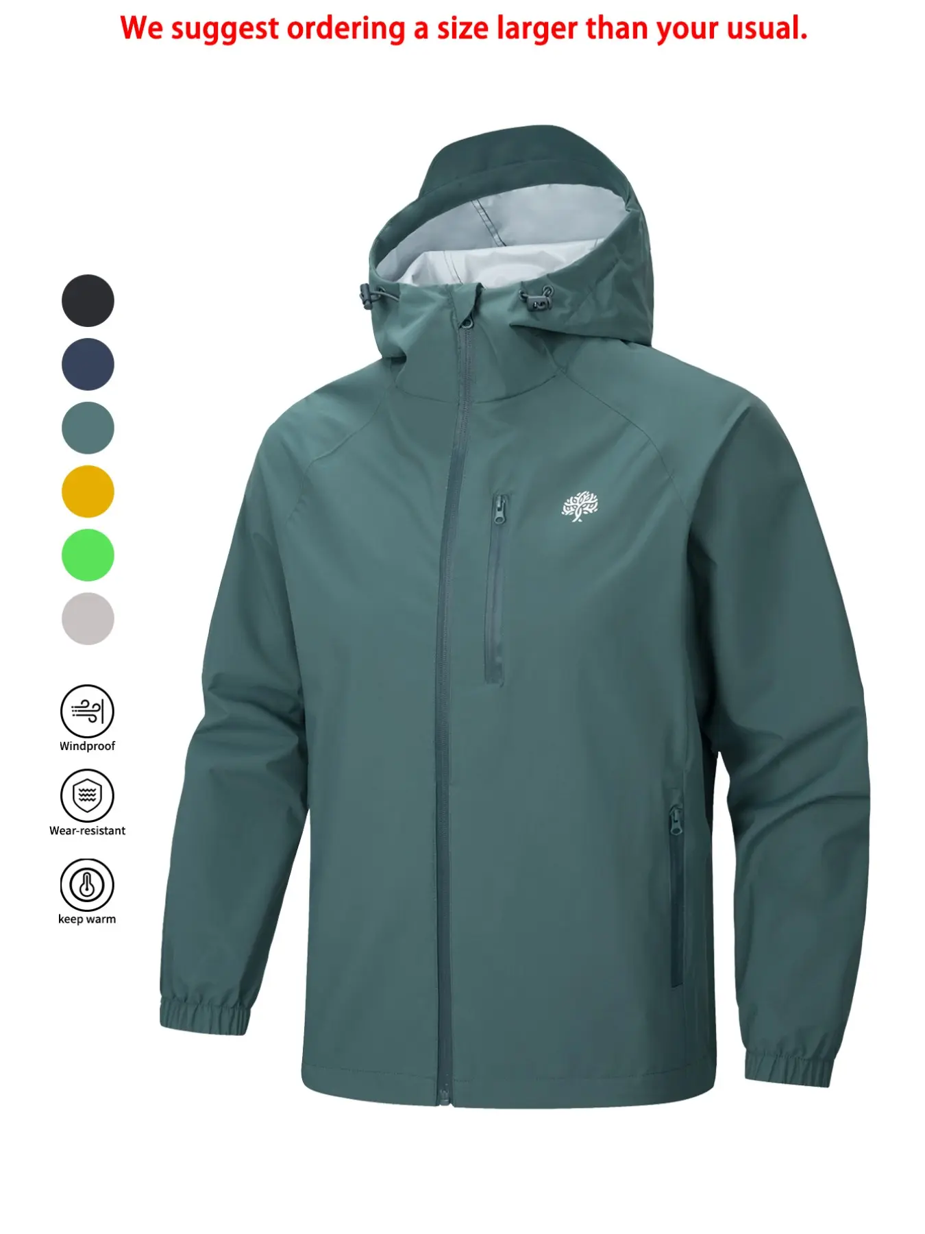 Men's Fashion Hiking Jacket, Zipper Detail, Hooded Long Sleeve, Windproof Waterproof, Soft Comfortable, Outdoor Sports Outerwear