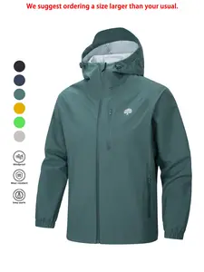 Men's Fashion Hiking Jacket, Zipper Detail, Hooded Long Sleeve, Windproof Waterproof, Soft Comfortable, Outdoor Sports Outerwear