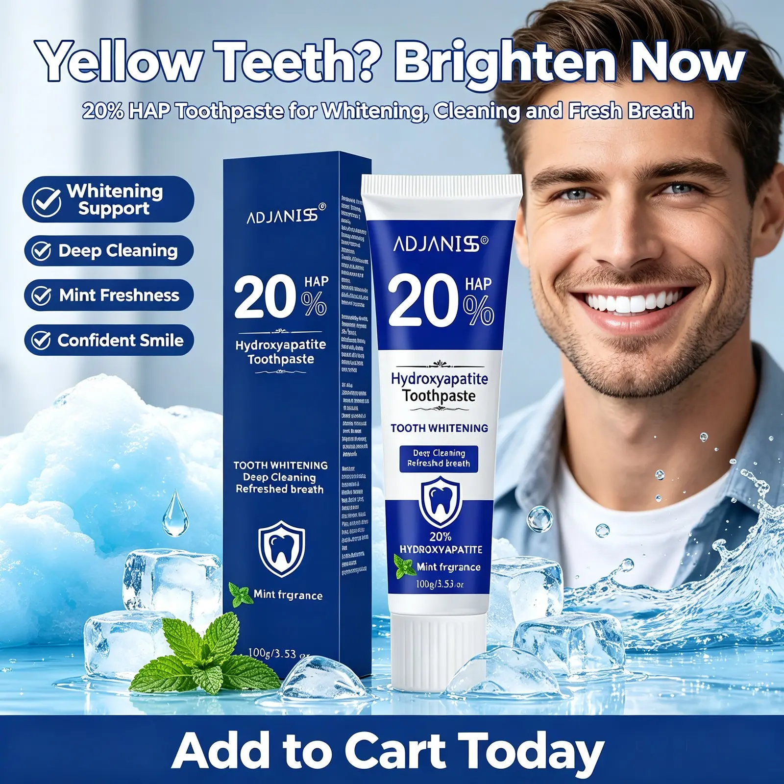 Hydroxyapatite Toothpaste, Moisturizes Mouth, Fresh Breath, Fluoride-Free Gentle Care, 100g, Anti-C Cavity, Whitening Benefits