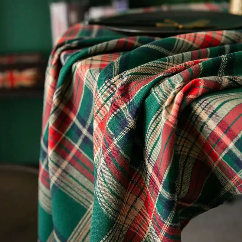 1PCS   Red Green Tartan Plaid Fabric, Luxurious Lustrous Fabric for Fashion Sewing & Home Decor