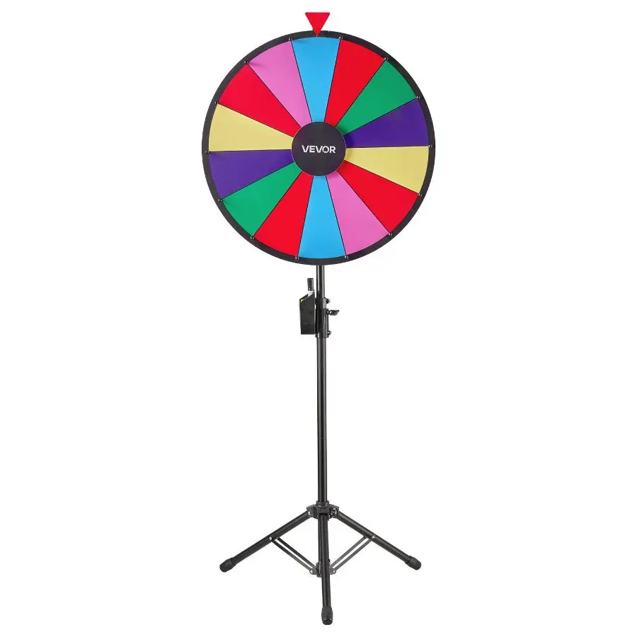 VEVOR 24" Diameter Spinning Prize Wheel, 14-Slot Mechanical Hardware with Height-Adjust Tripod, Dry Erase Board, 2 Markers, 6 Colors, Easy Assembly for Carnival, Pub, Trade Show, For Party Pub Trade Show Carnival