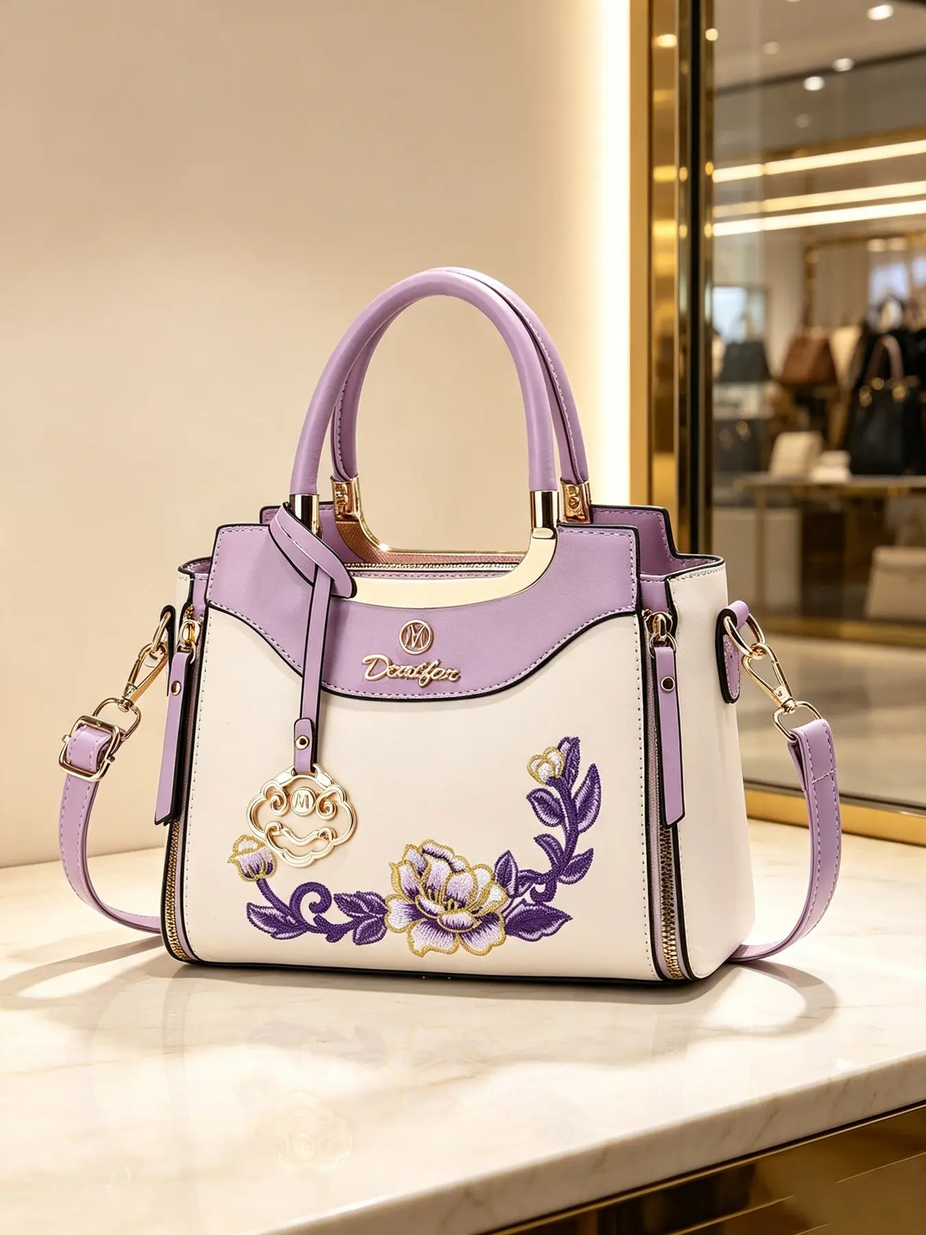 Women's handbag with floral pattern embroidery design, fashionable, simple and versatile women's shoulder bag, large capacity, multiple colors to choose from