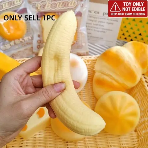 Banana Flesh Slow-Rising Squeeze Toy, Soft Food-Shaped Stress Relief Squishy, Mini Sensory Fidget Toy, Decompression Squeeze Fidgets