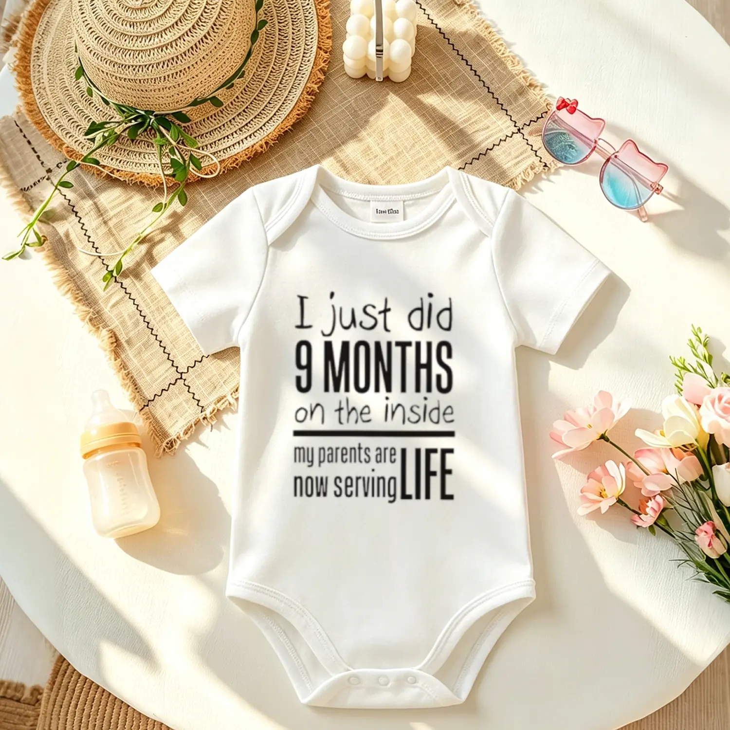 Funny I Just Did 9 Months On The Inside Baby Onesie, Soft Cotton Newborn Bodysuit, Cute Unisex Short Sleeve Infant Romper, Baby Shower Gift