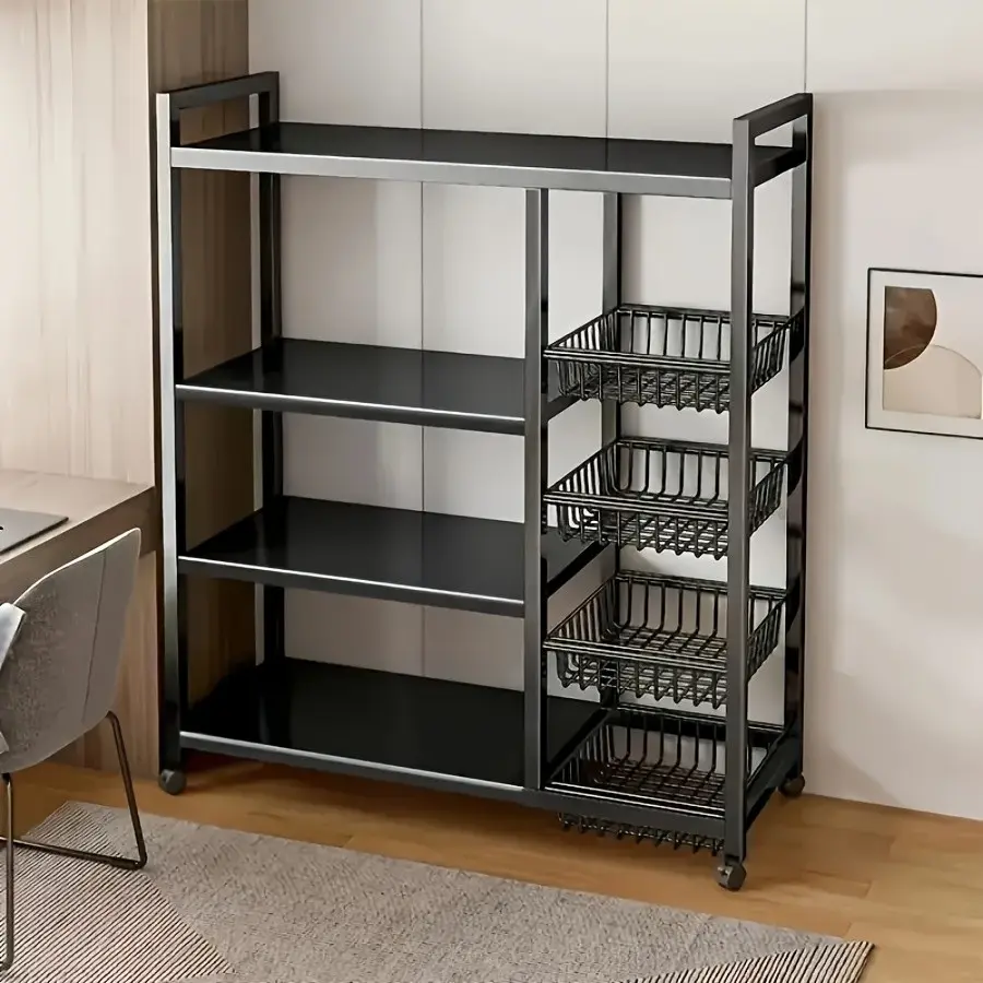 1pc Movable Storage Rack, Adjustable Kitchen Shelf with Baskets, Kitchen Organizer And Storage, Metal Shelf Rack with Wheels, Suitable for Garage, Pantry, Bathroom, Closet, Warm House Gift, New Home, Standing Shelf, Utility Racks