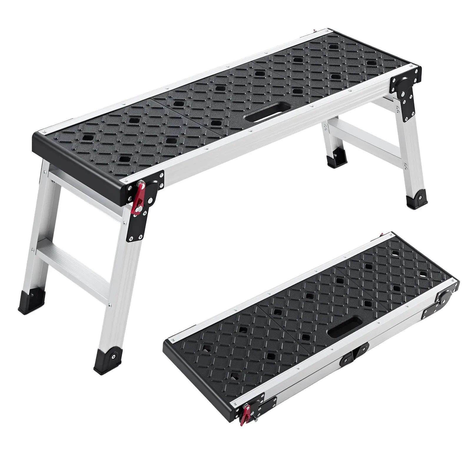 【toolupgrade】VEVOR Folding Work Platform, 35.8x 12.2 in Aluminum Step Stool, 16.5 in Height, 500 lbs Load Capacity, Heavy Duty Platform Ladder with Locks, Portable Work Bench for Painting Maintenance Home