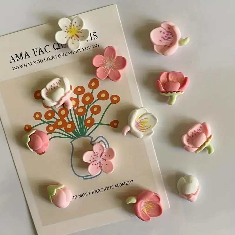12pcs, Fridge Magnets, Resin Fridge Magnets, Kawaii Flower Refrigerator Magnets, Whiteboard Magnets Sticker, Decorative Refrigerator Magnets, Cute Office Kitchen Magnets, Kitchen Utensils, Apartment