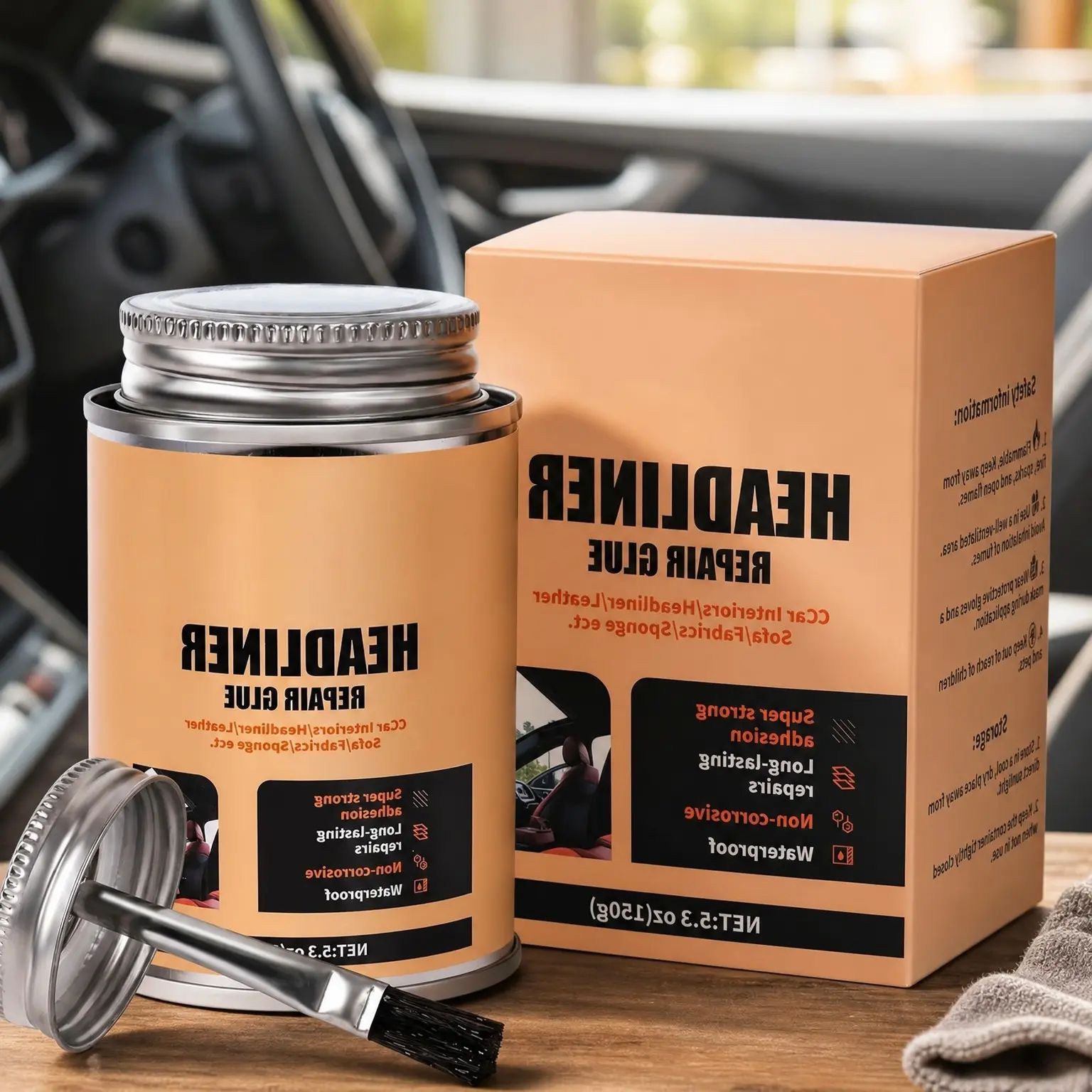 Car Headliner Repair Glue Kit with Brush – Upholstery Adhesive for Roof Liner, Fabric, Leather, Automotive InteriorsGift