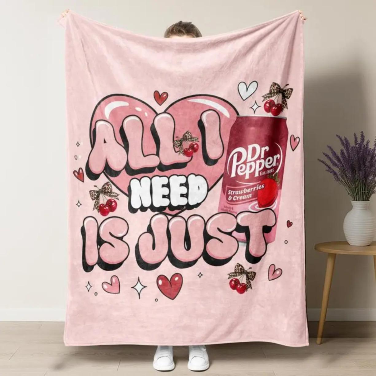 Dr Pepper Flannel Throw Blanket, Large Cozy Blanket for Sofa, Bed, Office, Camping, Perfect Gift for Kids & Adults