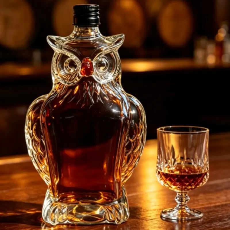 Unique Owl Shaped Glass Decanter, High Borosilicate Glass, Ideal for Whiskey & Wine, Creative Animal Spirits Container, Tabletop Decor, Perfect Gift