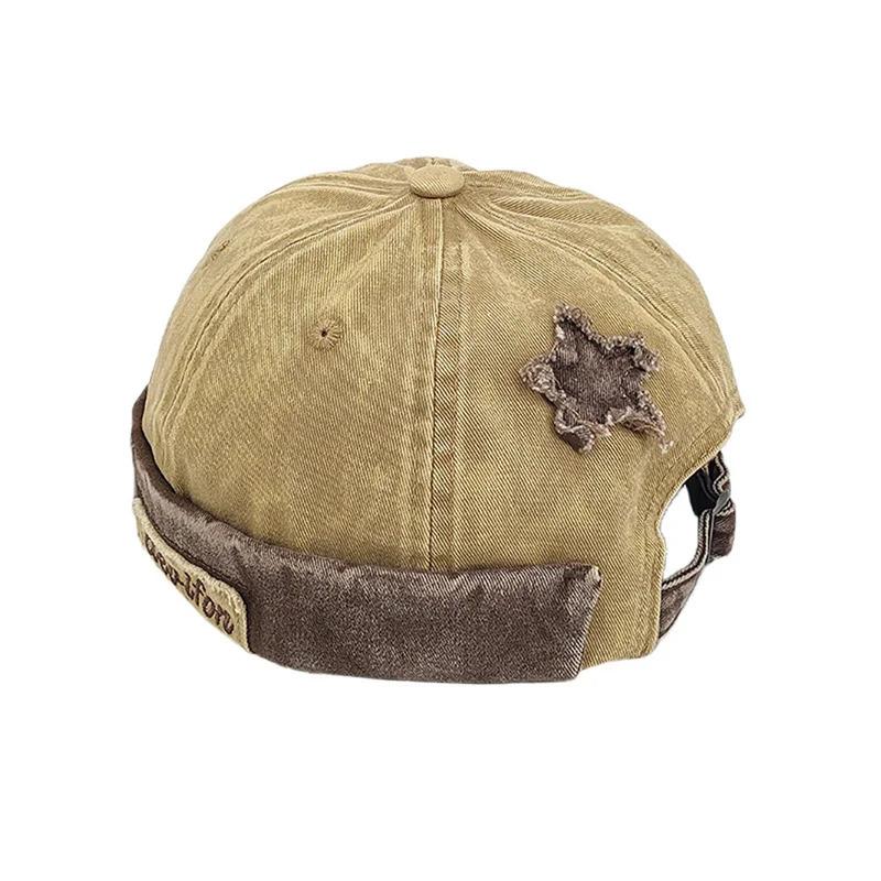Unisex Washed Color Brimless Caps Without Visor Star Splicing Docker Cap Letter Adjustable Beanie Hat Vintage Style Hip Hop Hats