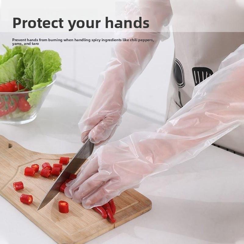 Disposable Extended Gloves Thickened CPE Arm Protection Food Grade Household Dishwashing Waterproof Non-Slip 60cm Household Gloves
