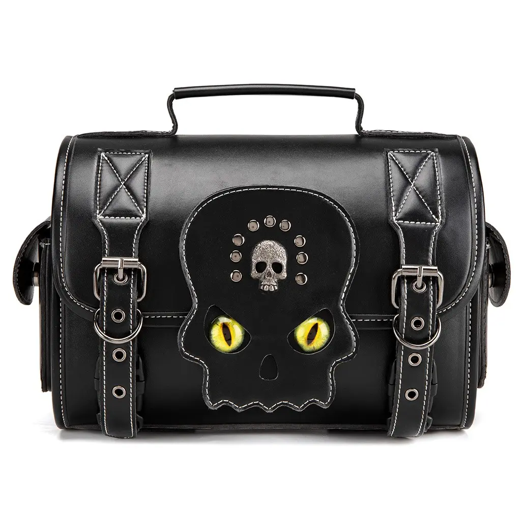 Gothic Skull Evil Eye Retro Motorcycle Side Saddle Bag, Motorcycle Accessory, Perfect Storage Luggage for Harley & Bobber Riders, Upgrade Your Cruiser Bike Look!