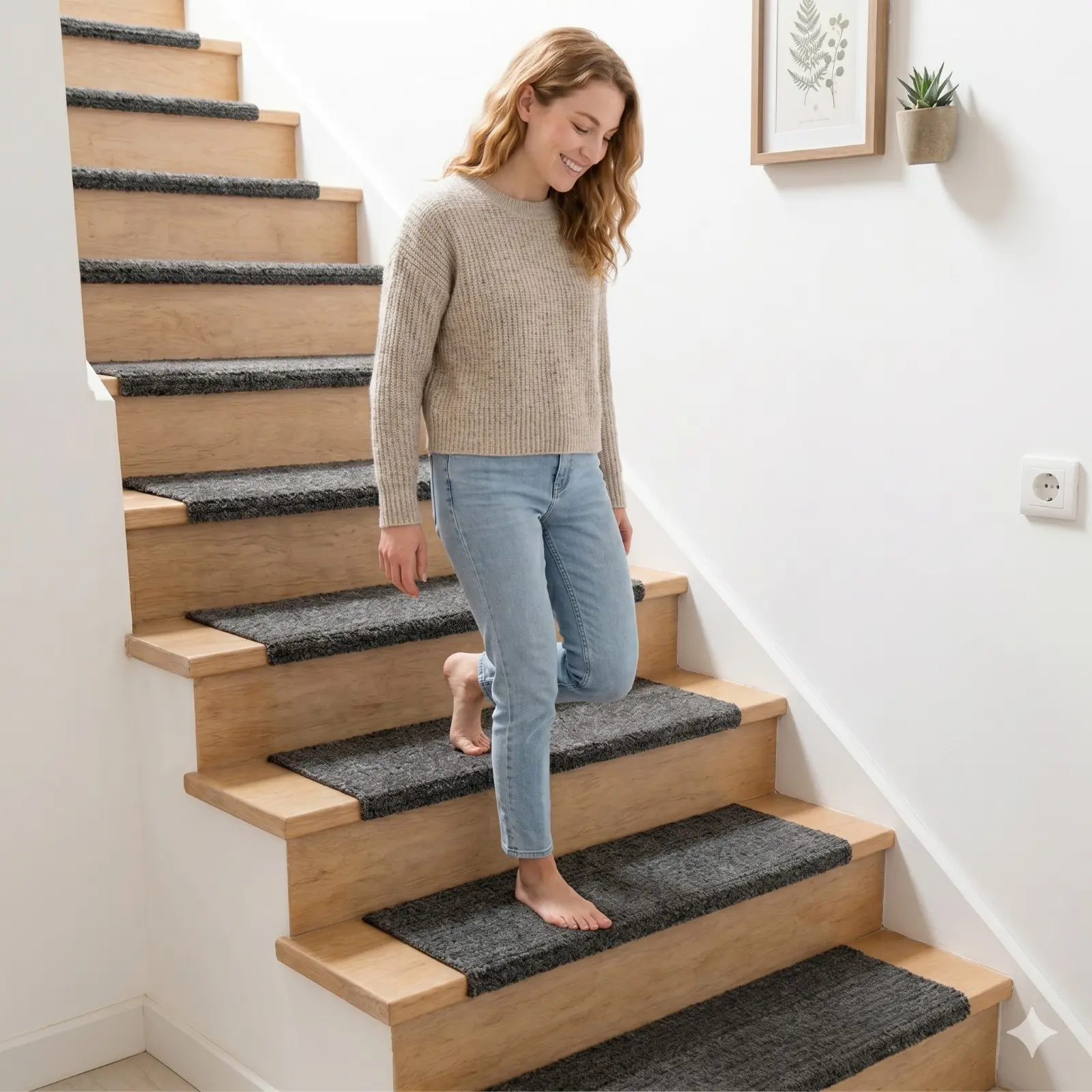 15 Pack Non-Slip Stair Treads 28x9 Inch, Self Adhesive Carpet Stair Mats with TPE Backing, Noise Reducing Stair Protectors for Wooden Steps, Kids & Pets Safe